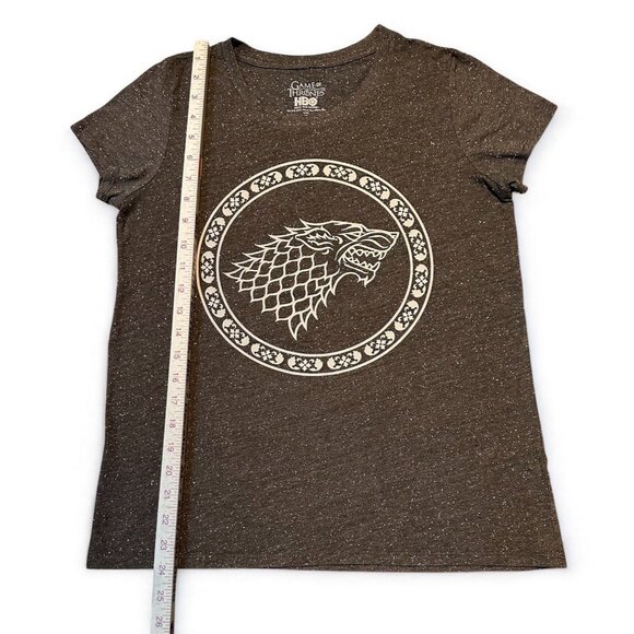 Game Of Thrones STARK HBO Womens T Shirt 2 Sided Gray Flecked Cap Sleeves Sz MED - Picture 4 of 7